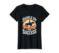 Saddle Up for Success Western Cowboy Horse Value Graphic T-Shirt, Women, Black, XS
