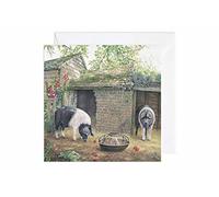 'Saddlebacks' Greetings Card, Blank Inside. English Farmyard with Pigs