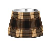 Saddlebrown Buffalo Plaid Check Tartan Scotland Dogs Food Bowls Enhanced Stainless Steel Pets Dish Bowl for Small Dogs Whisker Fatigue