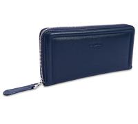SADDLER Beatrice Real Leather 19cm 2 Section Zipped RFID Purse Wallet for Women, Large Continental Travel Clutch with Multiple Card Slots and Coin Pocket, Elegant Organiser Gift Boxed - Navy