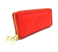 SADDLER Willow Genuine Leather Double Zipper Clutch Purse for Women - RFID Protected Stylish Wallet, Large Mobile Phone Holder, 12 Card Slots, Soft Cowhide Travel Organiser & Coin Pouch, Red