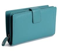 SADDLER Womens Luxurious Bifold RFID Protected Wallet Clutch Zipper Purse | Genuine Leather Ladies Designer High Capacity Credit Card Holder with Large Zipper Coin Purse | Gift Boxed - Teal