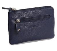 SADDLER Womens Luxurious Real Leather Zip Top Coin Purse with Double Key Rings Front Pocket | Designer Change Pouch |Gift Boxed - Navy