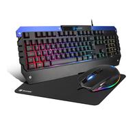 SADES Battle Ram Gaming Keyboard and Mouse: Low Profile Backlit RGB - Full Size - Wired Light Up USB - Waterproof Membrane - Ergonomic Wrist Rest Gaming Keyboard with Included Mouse Pad