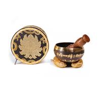 Sadhana Tibetan Bronze Singing Bowl Set - Hand-hammered Tree of Life and Mantra Sound Bowl Made in Nepal for Meditation, Yoga, Chakra Balance and Sound Relaxation Therapy (Black & Golden, 9.5cm)