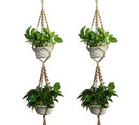 Sadiyamo 2 Pcs Wall Hanging Planter Holder Macrame Plant Hanger Double Tier Jute Rope, 55 Inch