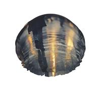 Sadness Stormy Day Umbrellas print Women's shower cap Reusable elastic shower cap Double-layer hair cap Shower cap