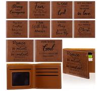 Sadnyy 10 Pcs Christian Gifts Leather Wallet for Men with Money Clip and Cardholder Engraved Leather Wallet Bible Verse Faith Religious Birthday Inspiring Pastor Appreciation Day Gifts, Brown
