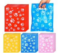 Sadnyy 100 Pack Dog Paw Print Plastic Merchandise Bags 8 x 10 Inch Thick Glossy Retail Shopping Bags Bulk with Handles Boutique (Blue,Yellow,Red, Pink-purple)
