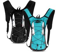 Sadnyy 2 Pcs Hydration Backpack Hiking Water Backpack for Women Men, Lightweight Cycling Daypack with Phone Pocket & Helmet Net Bag, Hydration Pack for Biking, Running, Skiing(Lake Blue, Black)