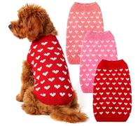 Sadnyy 3 Pack Valentine's Dog Sweaters for Small Dogs, Heart Knitted Dog Clothes Warm Soft Cat Clothes Red Pink Valentine's Day Puppy Sweaters for Small Dogs, Chihuahua, Pomeranian, Yorkie (L)