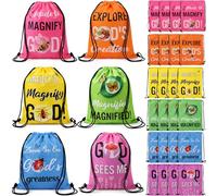 Sadnyy 30 Pcs VBS Magnified Drawstring Bags for Vacation Bible School Prizes Christian Goodie Bags Drawstring Cinch Backpack Bag for Graduation Chapel Camp Party Religious Gifts Sunday School Prizes