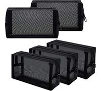 Sadnyy 5 Pieces Mesh Makeup Bag Portable Toiletry Bag Travel Mesh Cosmetic Bag Black Breathable Mesh Zipper Pouch for Home Offices Travel Accessories Organizer, Black, 7.1 x 4 x 2.4 Inch