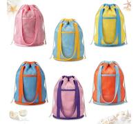 Sadnyy 6 Pcs Large Mesh Beach Bags Beach Sea Shells Tote Bags Mesh Sea Shells Collecting Holder Seashell Storage Tools for Picking up Seashell Storing Wet Clothes Summer Travel Vacation Essentials