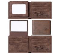 Sadnyy Christian Gifts Mens Genuine Leather RFID Blocking Wallet Bible Verse Engraved Religious Gifts for Husband Dad Grandad Birthday Christmas Brown