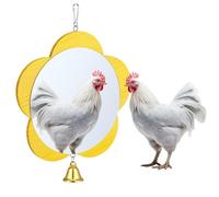 Sadnyy Flower Chicken Mirror Toys Extra Large 10.2 Inch Big Hanging Swing Mirror with Bell Wooden Pecking Toy for Hens Birds Parrots Coop Roosters (Yellow, 1pcs)