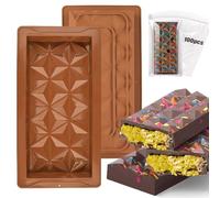 Sadodo 2PCS Deep Large Silicone Chocolate Bar Mould,with 100PCS Bags,Dubai Chocolate Making Molds,Diamond Shape,Soap Wax Mould,BPA Free,Gift DIY Birthday