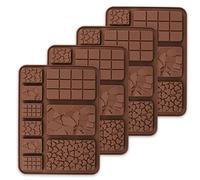 Sadodo 4PCS Silicone Chocolate Bar Moulds,Mix Shape for Candy Sugarcraft Cake Decoration,Chocolate Cookie Waffle Molds,Love Heart Ice Cube Tray,Fragments Square Jelly Moulds
