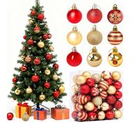 Sadodo Christmas Baubles, Xmas Tree Decorations,Pack 50Pcs 9 Styles 1.6 inch Christmas Balls Ornaments, Red and Gold Snowflakes Set, Xmas New Year Hanging Orament