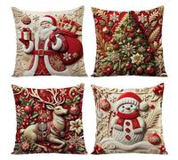 Sadodo Christmas Decorative Pillow Cases,Pack 4PCS 45X45cm/18 inch, 3D Santa Claus Snowman X'mas Tree Reindeer Design, 2D Flat Surface Pack of 4PCS Cushion Covers for Home Sofa Decoration
