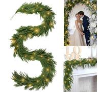 Sadodo Norfolk Pine Garlands with Light,9 FT. Artificial Garland,For Wedding New Year Birthday Party Decorations,10M 100 LEDs String Light,Upgraded Soft Cedar Garland 270cm for Mantle Fireplace