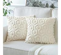 Sadodo Plush Soft Cushion Covers,18x18 Inch,Pack 2PCS Light Luxury Pillow Covers,White Beige Faux Fur Throw Fluffy Pillowcase,for Sofa Couch Home European Decorations (45cm)