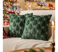 Sadodo Plush Soft Cushion Covers,Pack 2PCS 3D Christmas Tree Pillow Covers,Fashion Modern Throw Fluffy Pillowcase,for Sofa Couch Home Decorations (Green, 45x45cm/18x18 Inch)