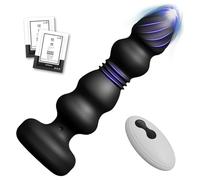 Sadodo Remote Control Automatic Thrusting Anal Plug for Men Women, 10 Vibrating&Telescopic Modes Silicone Beaded Butt Plug for Prostate Massage & G-Spot Stimulation,Waterproof,2X 8ML Lubricant