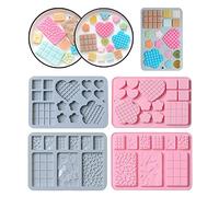 Sadodo Silicone Chocolate Bar Mould,Pack 2PCS 6 Cells Rectangle Diamond Break-Apart Heart Waffel Shape,Ice Cube Tray,Non Stick,Candy Cake Decoration,BPA Free for Keto Snacks, Gummy, Wax Melts