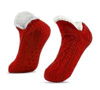 Sadodo Slipper Socks,1 Pair Fluffy Socks Men Women, Christmas Knitted Thick Fleece Winter Warm Cosy Slipper Socks,Non Slip Soft Fluffy Socks (RED For Men(UK4-8.5 EU39-42))
