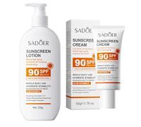 SADOER Whitening Sunscreen Cream, SPF 90+ P UVA & UVB Protection, with Aloe & Vitamin E, 50g (1 complete set)