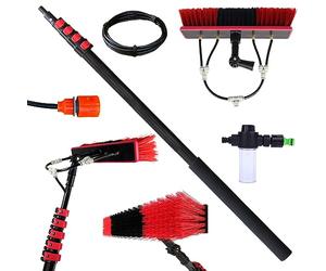SADOMAIN 3.6-6 m Washing Kit Water-fed Brush,Telescopic Window Cleaning Kit,Soap Dispenser and Garden Hose Tap,Extension Pole Cleaning for Cleaning Photovoltaic and Solar Panels (35cm Brush Head,6M)