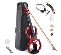 SADPRKR 4/4 Electric Violin, Full Size Right Hand Electric Wood Silent Violin with Fiddle Musical Instrument Fittings Headphone, Electric Violin Kit