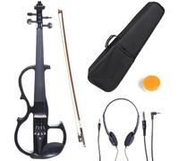 SADPRKR 4/4 Left hand solid wood black metal electric violin with ebony accessories
