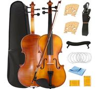 SADPRKR Beginner violin set, suitable for both adult and beginner wooden violins, equipped with a hard case, violin bow, shoulder rest, 2 pieces of rosin, and additional strings