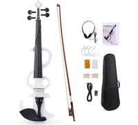 SADPRKR Electric violin, white full size 4/4 solid wood metal electric/silent violin set, with ebony accessories