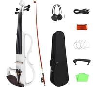 SADPRKR Full Size Electric Violin Set, 4/4 Solid Wood Silent Fiddle for Beginners, Black Metallic Varnish with Ebony Fittings
