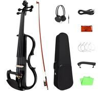 SADPRKR Full Size Electric Violin Set, 4/4 Solid Wood Silent Fiddle for Beginners, Black Metallic Varnish with Ebony Fittings