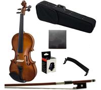 SADPRKR Full size student violin beginner set, equipped with a Brazilian wooden bow lightweight case, shoulder rest, additional strings, and rosin
