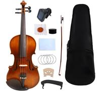 SADPRKR rimary violin set for children and adults with spruce top and maple back, featuring a box, bow, rosin, tuner, shoulder rest, and additional strings for students