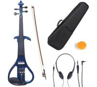 SADPRKR Silent Electric Solid Wood Violin with Ebony Fittings in Metallic Blue, Size 4/4