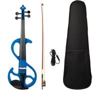 SADPRKR Student Electric Violin 4/4 Electric Mute Violin Bow Case Cable Beginner Blue Fiddle