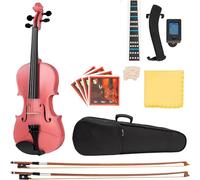 SADPRKR Violin beginner, children adult beginner set, student black solid wood spruce stringed instrument with hard cover, additional bow, additional strings, shoulder rest, rosin, clip on tuner