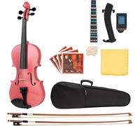 SADPRKR Violin beginner, children adult beginner set, student black solid wood spruce stringed instrument with hard cover, additional bow, additional strings, shoulder rest, rosin, clip on tuner