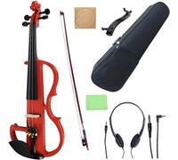 SADPRKR Violin for Beginners Students, 4/4 Red Colored Solid Wood Electric/Silent Violin Kit with Ebony Fittings (Full Size) Violin For Beginners, Adults