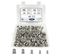 SAE Rivet Nut Kit 216cs 8-32 10-24 1/4-20 3/8-16 5/16-18 304 Stainless Steel Flat Head Threaded Rivet Insert Rivnut Kit