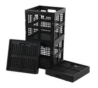Saedy 18 L Folding Plastic Storage Crates, Square Collapsible Organiser Box, Black, 4 Pack