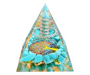 Saefheled Crystal Column Orgonite Crystal Pyramid Energy Generator,Turquoise Orgone Healing Pyramid,for Reduce Stress, Balance Chakra,Meditation Attract Luck,Accumulate Wealth Health