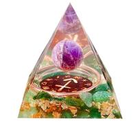 Saefheled Orgonite Crystal Pyramid，Twelve Constellations Sagittarius Amethyst Green Strawberry attracts Wealth, Success and Happiness for Meditation and Healing
