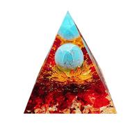 Saefheled The Flower of Life Orgonite Pyramid,Positive Energy Turquoise&Red glaze Orgone Crystal Healing Pyramid,for Reduce Stress, Balance chakra,Meditation Attract Luck,Accumulate Wealth&Health